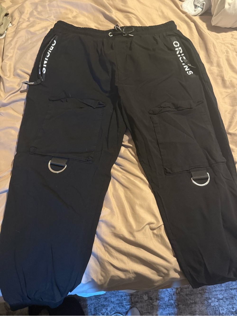 Origins Black Cargo Joggers with D-Ring Details